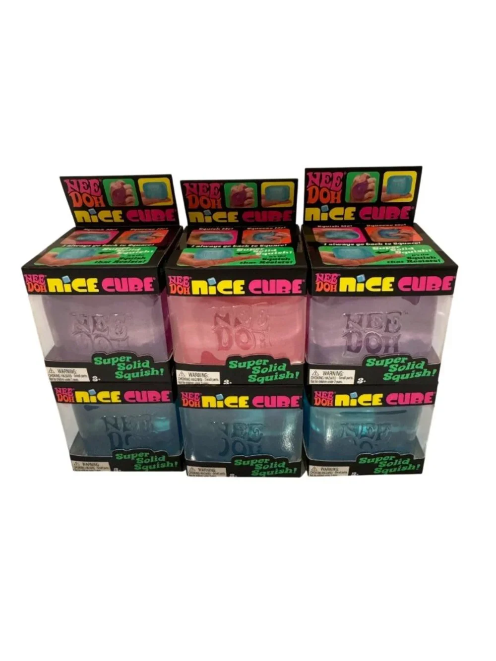 NeeDoh Nice Cube, Blue, Purple,Pink Super Solid Squish! New Sealed. Lot Of 6 - Picture 2 of 2